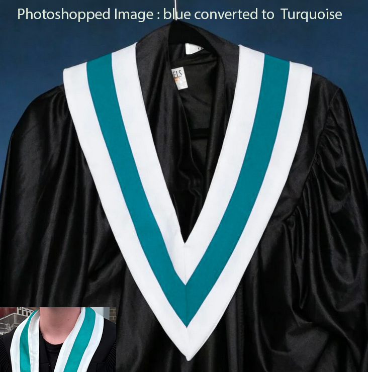 Custom v-stole: blue converted to Teal colour