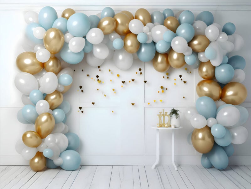 Blue Gold Balloon Garland-7 customized cake smash backdrops