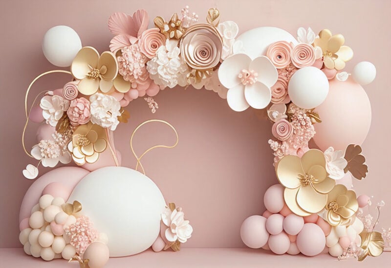 Peach and Pink Floral Balloon Arch-10 custom cake smash theme