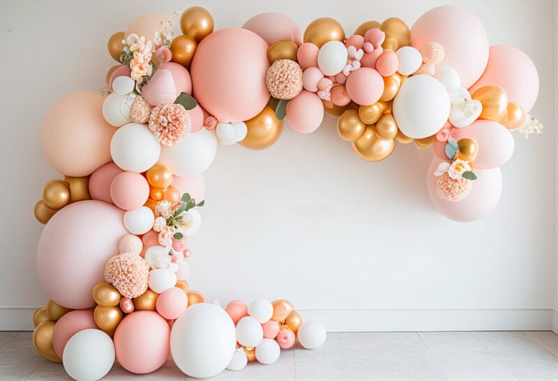Peach and Pink Floral Balloon Arch-12 custom cake smash theme