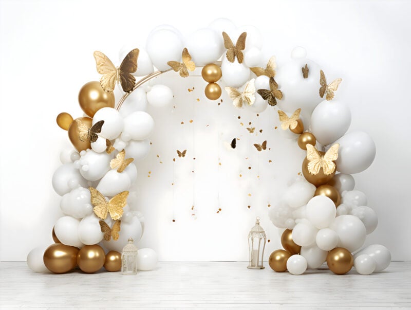 gold white butterfly balloon arch-12 custom cake smash theme